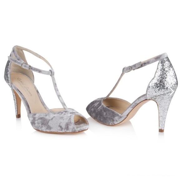 Rachel Simpson Olivia Shoe, Soft Grey Velvet with Sparkled Heel, Size 37 - Picture 2 of 6